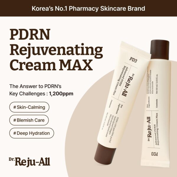 Dr. Reju-All Advanced PDRN Rejuvenating Cream Max – 99% Pure Salmon DNA PDRN Face Moisturizer – Optimal 1200ppm Concentration for Glow Skin – Korean Anti-Aging Skin Care Face Cream - 60ml