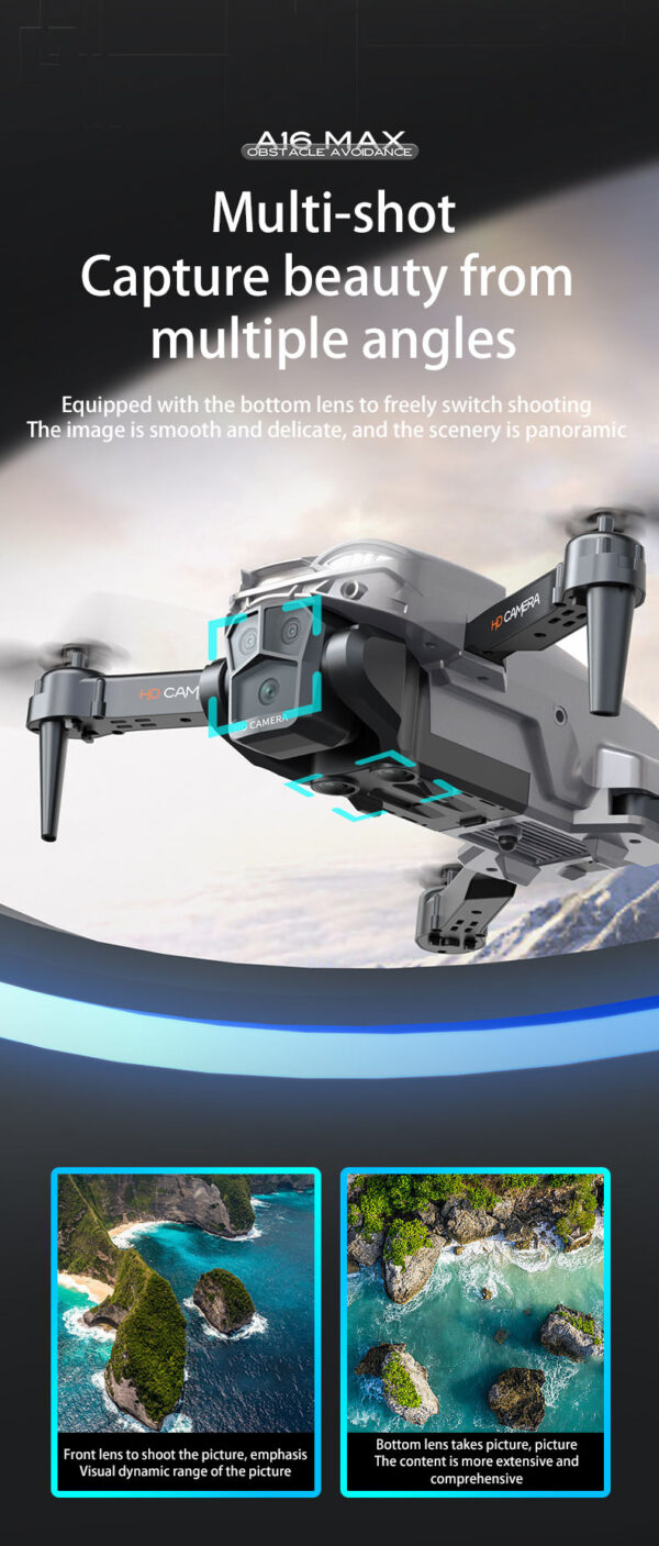 A16 Pro MAX Long Range Flying Long Time Drone GPS Brushless Optical Flow 1080P HD Aerial Photography RC Drone with 2 rechargeable batteries