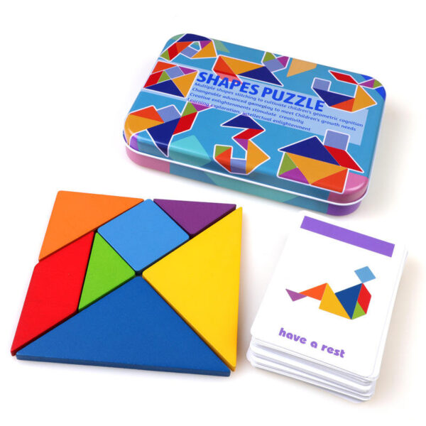 Wooden Geometric Shapes Logic Tangram Puzzles Kids Color Cognition Toy Intelligence Block Brain Training Game