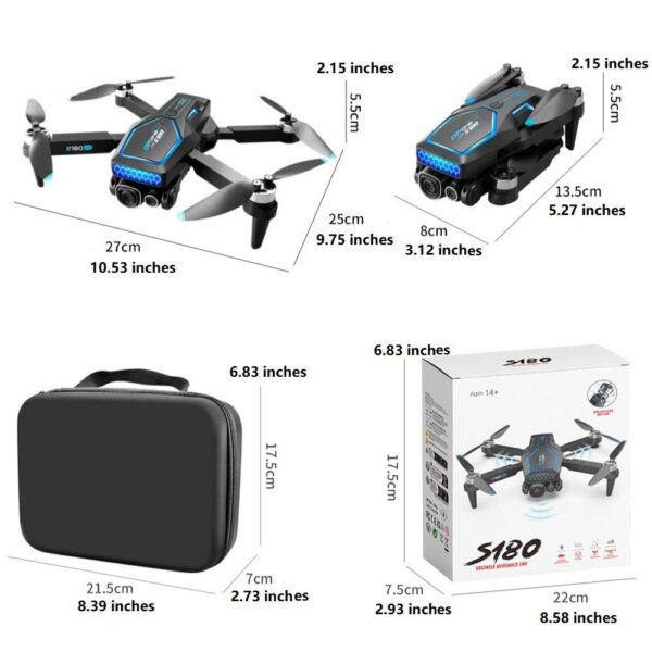2025 S180 Brushless Motor Drone with Optical Flow Obstacle Avoidance 4K HD Remote Control Camera for Aerial Photography UAV Drone Quadcopter With 8K HD Brushless Motor Obstacle Avoidance Drone Camera Beginner Drones  with 3 rechargeable batteries