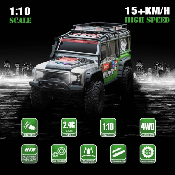 Dwi Dowellin 1/10 Scale RC Crwaler RTR 4WD LED-Lit Metal Offroad Racing Car Hobby Grade 2.4GHz Brushed Model Radio-Controlled