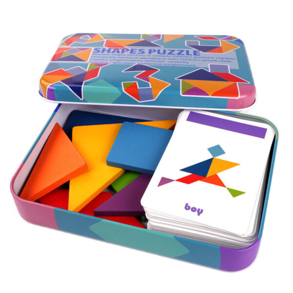 Wooden Geometric Shapes Logic Tangram Puzzles Kids Color Cognition Toy Intelligence Block Brain Training Game
